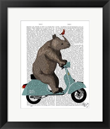 Framed Rhino on Moped Print