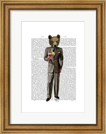 Framed Bear with Cocktail Print