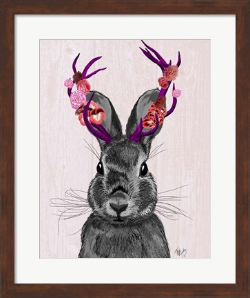Framed Jackalope with Pink Antlers Print