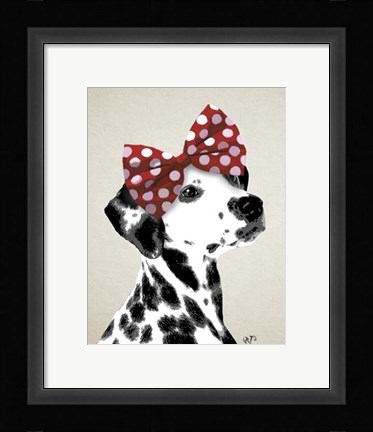 Framed Dalmatian With Red Bow Print