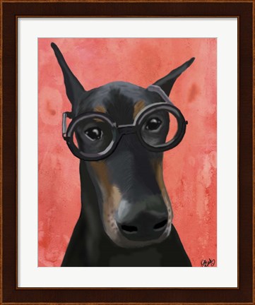 Framed Doberman With Glasses Print
