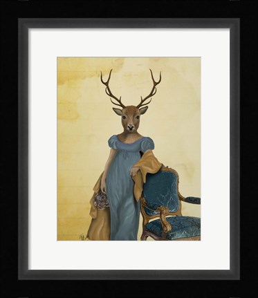 Framed Deer In Blue Dress Print