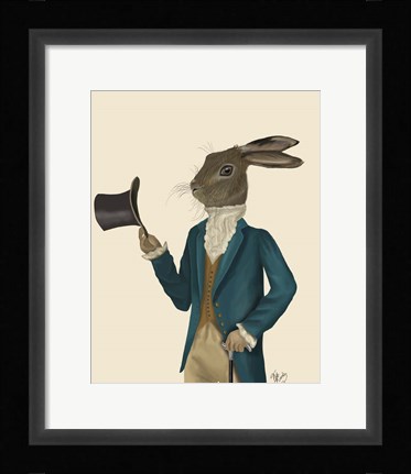 Framed Hare In Turquoise Coat Print