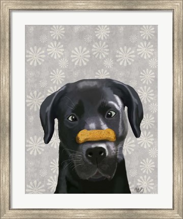 Framed Black Labrador With Bone on Nose Print