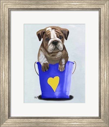 Framed Bulldog Bucket Of Love Blue Print