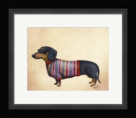 Framed Dachshund With Woolly Sweater Print