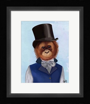 Framed Orangutan in Top Hat Print