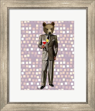 Framed Bear With Cocktail Print
