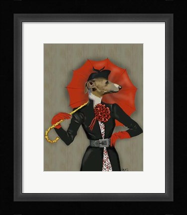 Framed Elegant Greyhound and Red Umbrella Print