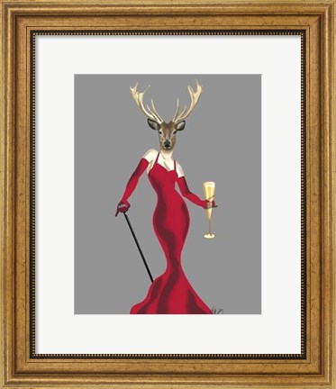 Framed Glamour Deer in Red Print