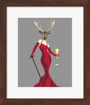 Framed Glamour Deer in Red Print