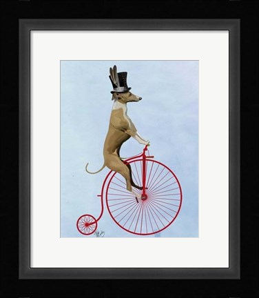 Framed Greyhound on Red Penny Farthing Print