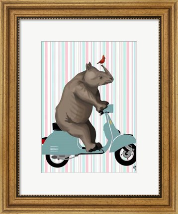 Framed Rhino on Moped Print
