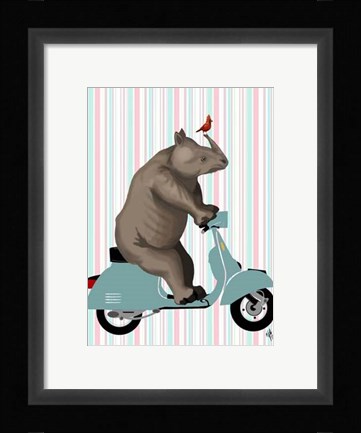 Framed Rhino on Moped Print