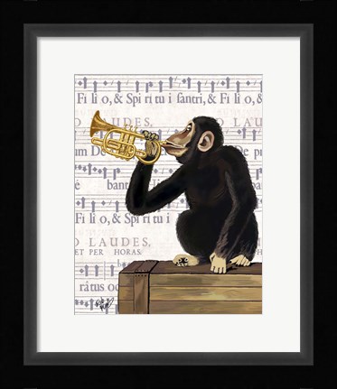 Framed Monkey Playing Trumpet Print