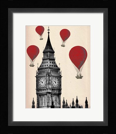 Framed Big Ben and Red Hot Air Balloons Print