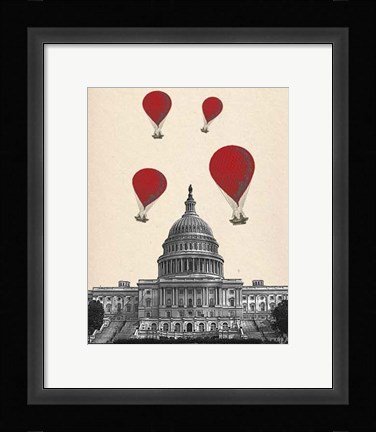 Framed US Capitol Building and Red Hot Air Balloons Print