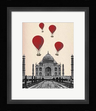 Framed Taj Mahal and Red Hot Air Balloons Print