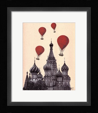 Framed St Basil's Cathedral and Red Hot Air Balloons Print
