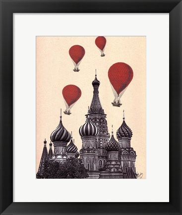 Framed St Basil's Cathedral and Red Hot Air Balloons Print