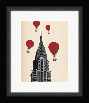 Framed Chrysler Building and Red Hot Air Balloons Print