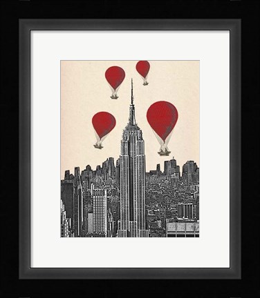 Framed Empire State Building and Red Hot Air Balloons Print