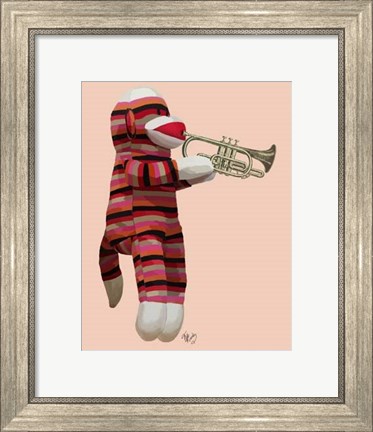 Framed Sock Monkey Playing Trumpet Print