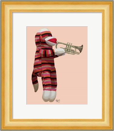 Framed Sock Monkey Playing Trumpet Print