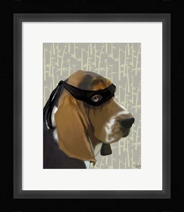 Framed Ninja Basset Hound Dog Print