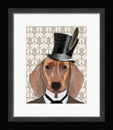 Framed Dachshund Dog With Top Hat Print