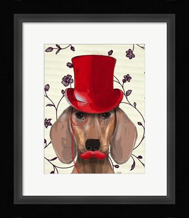 Framed Dachshund With Red Top Hat Print