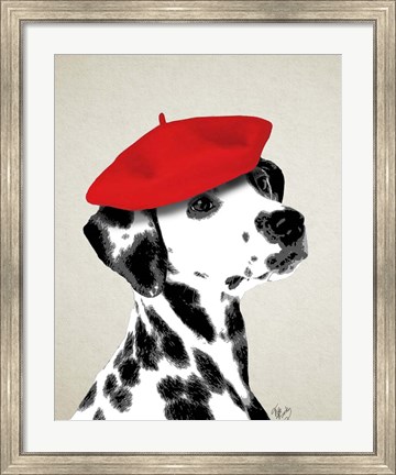 Framed Dalmatian With Red Beret Print