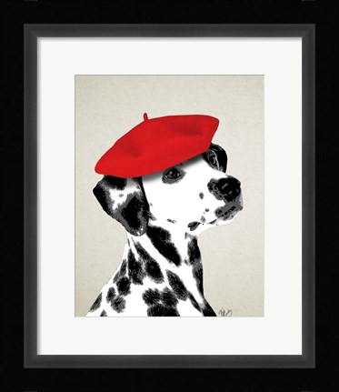 Framed Dalmatian With Red Beret Print