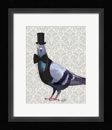 Framed Pigeon in Waistcoat and Top Hat Print