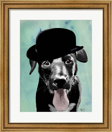 Framed Black Labrador in Bowler Hat Print