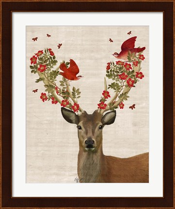 Framed Deer and Love Birds Print