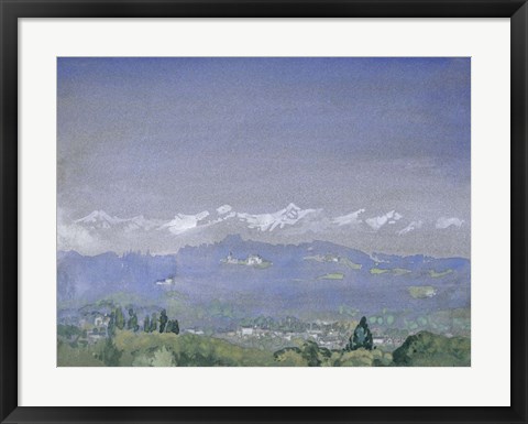Framed Mountain Landscape with a Village in the Foreground Print