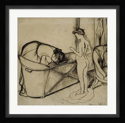 Framed Woman Cleaning a Tub and a Nude, 1908 Print