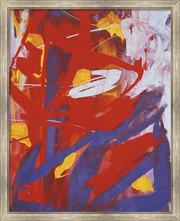 Framed Abstract Painting, c. 1982 (indigo, red, white) Print