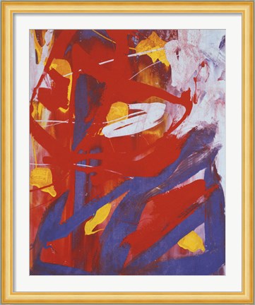 Framed Abstract Painting, c. 1982 (indigo, red, white) Print