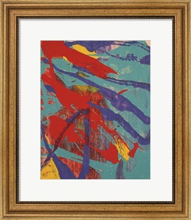 Framed Abstract Painting, c. 1982 (aqua, red, indigo, yellow) Print
