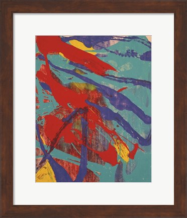 Framed Abstract Painting, c. 1982 (aqua, red, indigo, yellow) Print