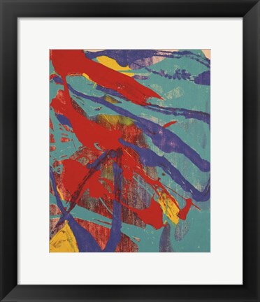 Framed Abstract Painting, c. 1982 (aqua, red, indigo, yellow) Print