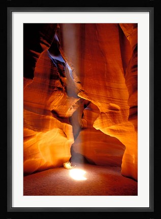 Framed Sun Shining Beam of Light onto Canyon Floor, Upper Antelope Canyon Print