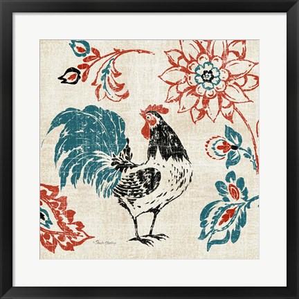 Framed Toile Rooster I Print