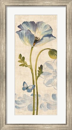 Framed Watercolor Poppies Blue Panel I Print