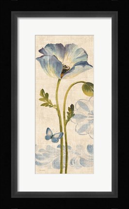 Framed Watercolor Poppies Blue Panel I Print