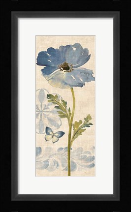 Framed Watercolor Poppies Blue Panel II Print