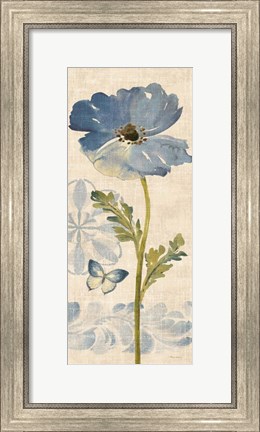 Framed Watercolor Poppies Blue Panel II Print