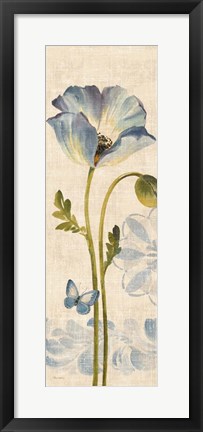 Framed Watercolor Poppies Blue Panel I Print